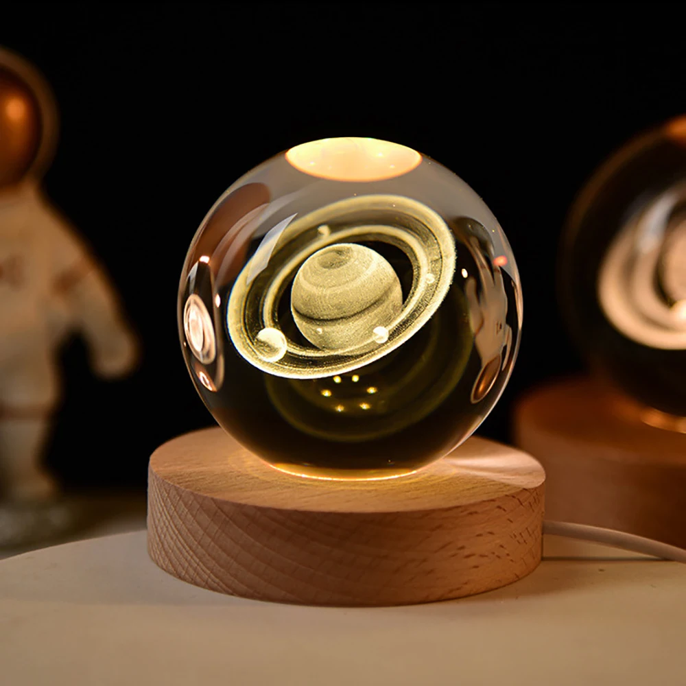 6cm 3D Crystal Ball Decoration 2024 Astronomy Solar System Planets Moon Astronaut LED Balls Home Snow Glass Globe Decorations - Image 12