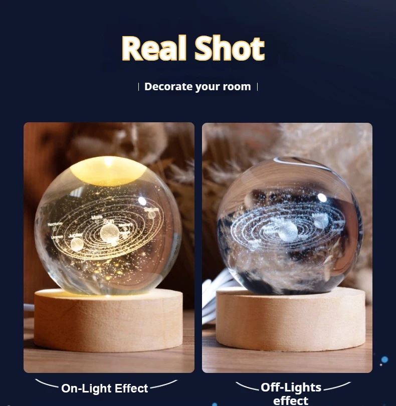 6cm 3D Crystal Ball Decoration 2024 Astronomy Solar System Planets Moon Astronaut LED Balls Home Snow Glass Globe Decorations - Image 17