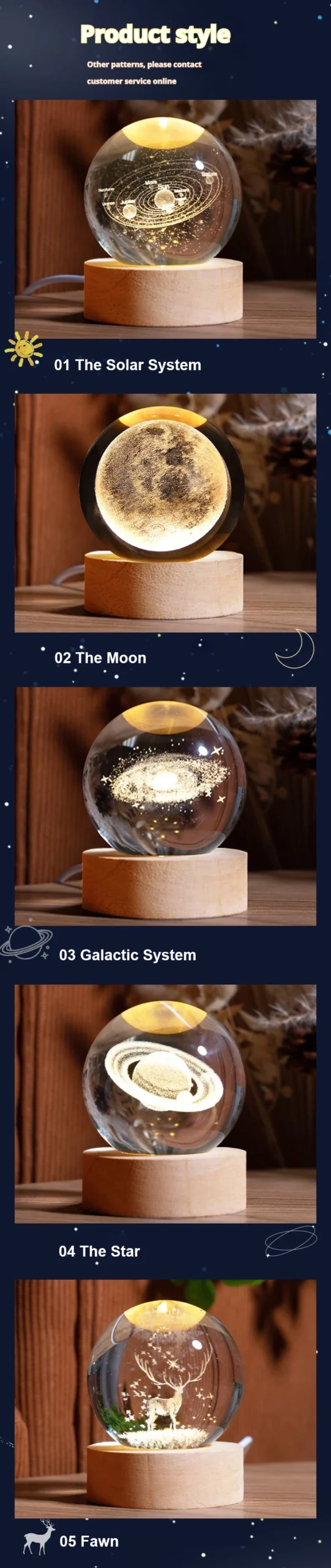 6cm 3D Crystal Ball Decoration 2024 Astronomy Solar System Planets Moon Astronaut LED Balls Home Snow Glass Globe Decorations - Image 18
