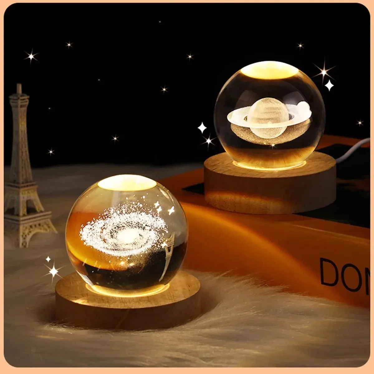 6cm 3D Crystal Ball Decoration 2024 Astronomy Solar System Planets Moon Astronaut LED Balls Home Snow Glass Globe Decorations - Image 4