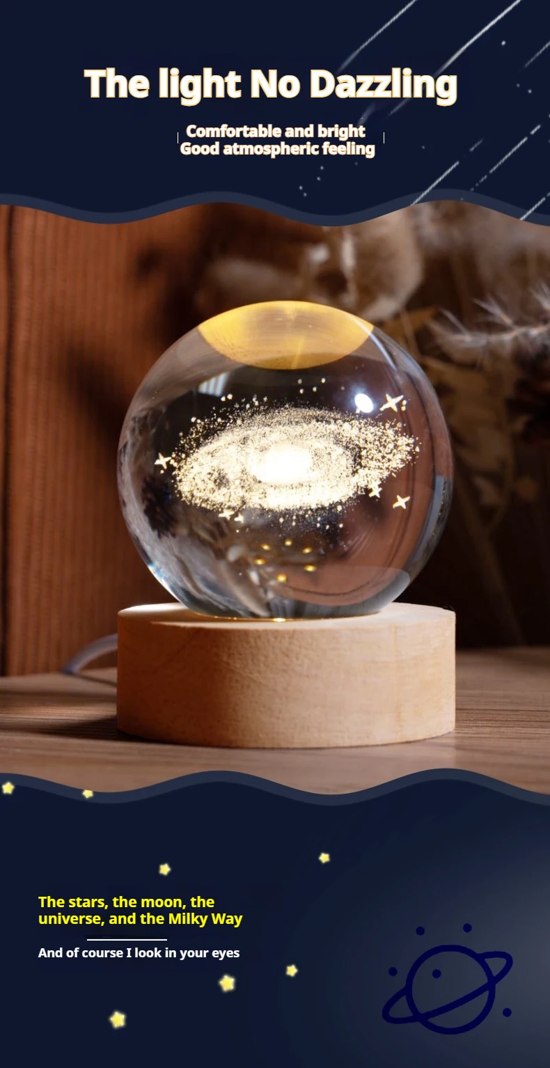 6cm 3D Crystal Ball Decoration 2024 Astronomy Solar System Planets Moon Astronaut LED Balls Home Snow Glass Globe Decorations - Image 16