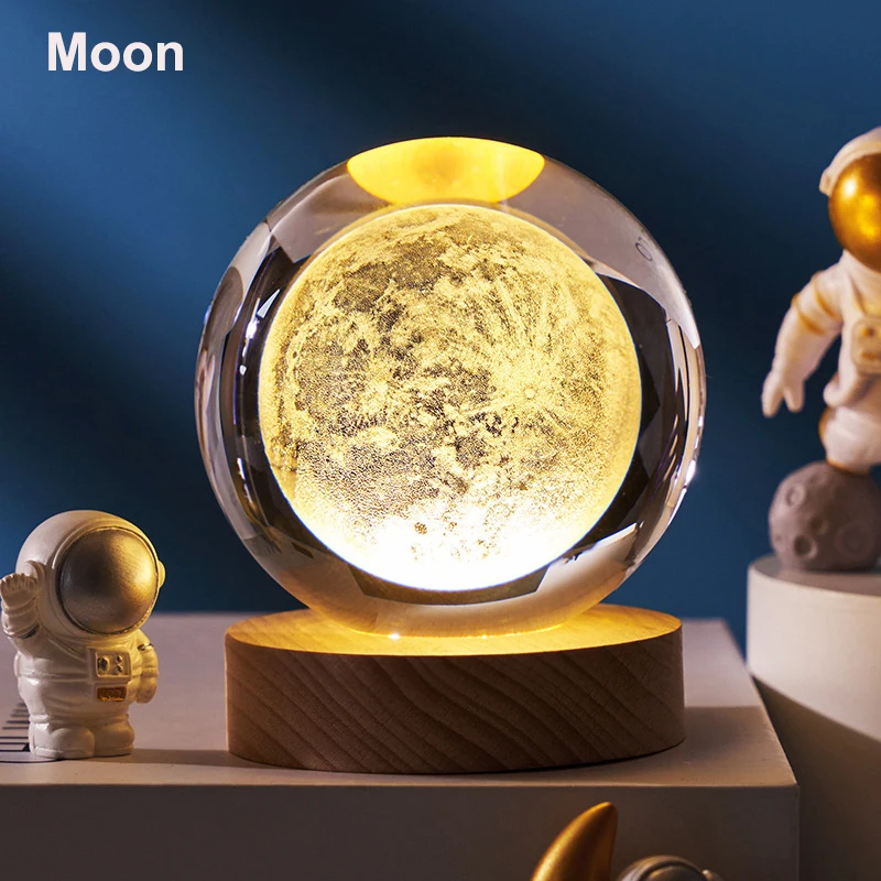 6cm 3D Crystal Ball Decoration 2024 Astronomy Solar System Planets Moon Astronaut LED Balls Home Snow Glass Globe Decorations - Image 10