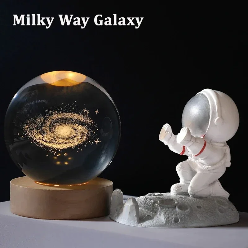 6cm 3D Crystal Ball Decoration 2024 Astronomy Solar System Planets Moon Astronaut LED Balls Home Snow Glass Globe Decorations - Image 5