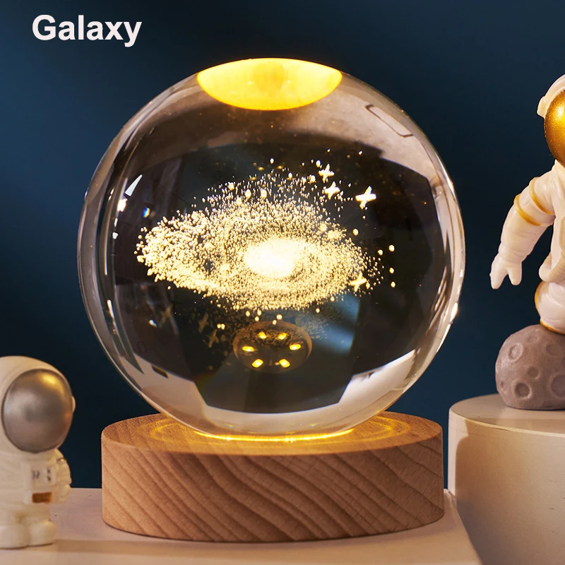 6cm 3D Crystal Ball Decoration 2024 Astronomy Solar System Planets Moon Astronaut LED Balls Home Snow Glass Globe Decorations - Image 8