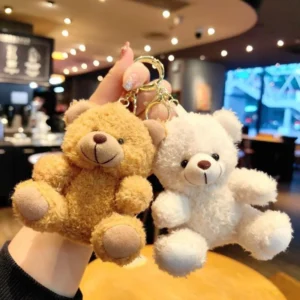 IFYOUOO Cute Bear Cartoon Keychain Curly Plush Sitting Doll Small Toy Bear Girl Bag Pendant DIY Wedding Gift 4 Color