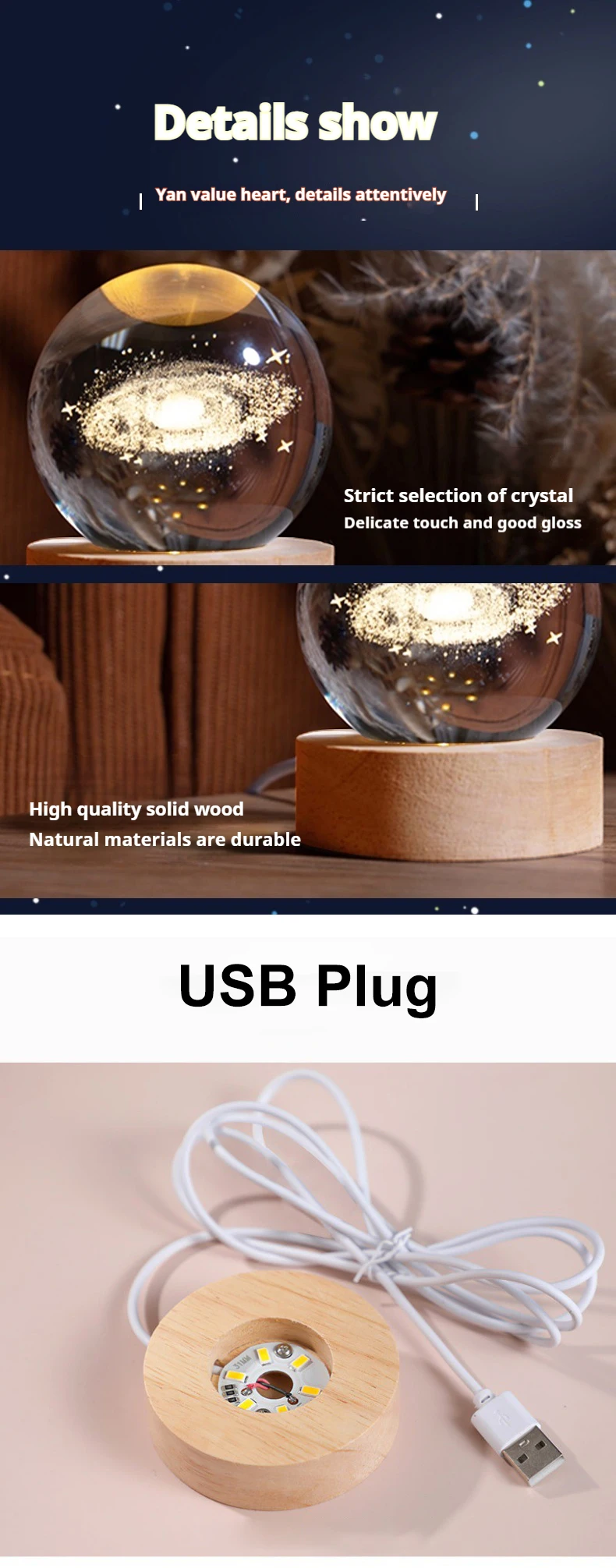 6cm 3D Crystal Ball Decoration 2024 Astronomy Solar System Planets Moon Astronaut LED Balls Home Snow Glass Globe Decorations - Image 15