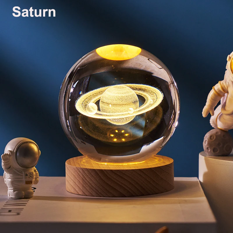 6cm 3D Crystal Ball Decoration 2024 Astronomy Solar System Planets Moon Astronaut LED Balls Home Snow Glass Globe Decorations - Image 7